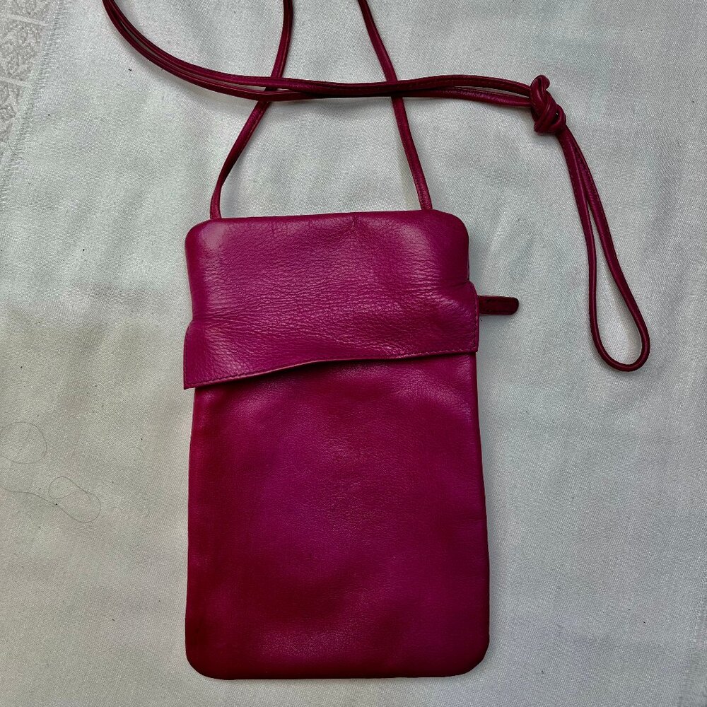 Deep Pink Soft Leather Cross body Bag - Near Mint